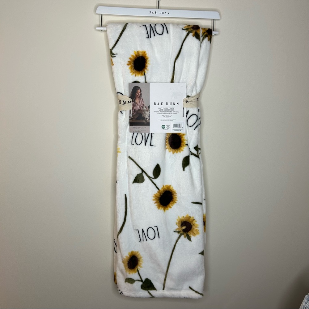 Rae Dunn sunflower love plush throw